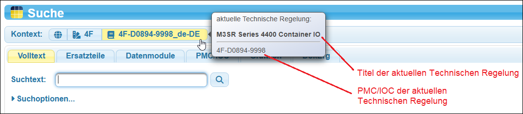 Der Kontext ist die aktuell geöffnete Technische Regelung.
