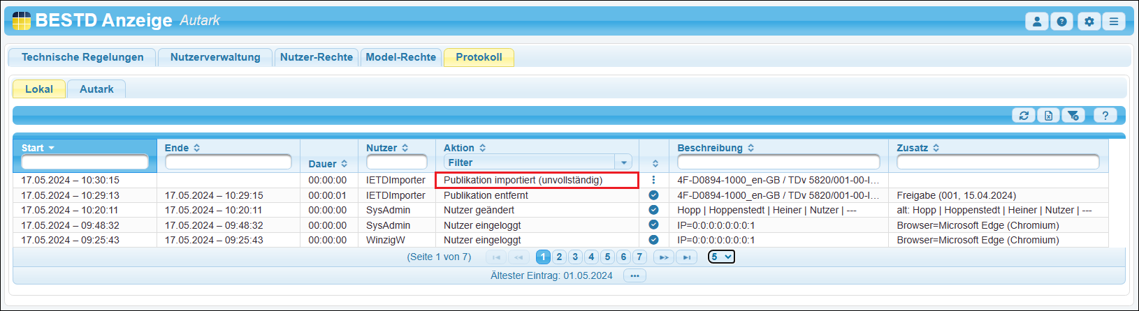 Die Publikation ist noch nicht vollständig installiert (importiert).