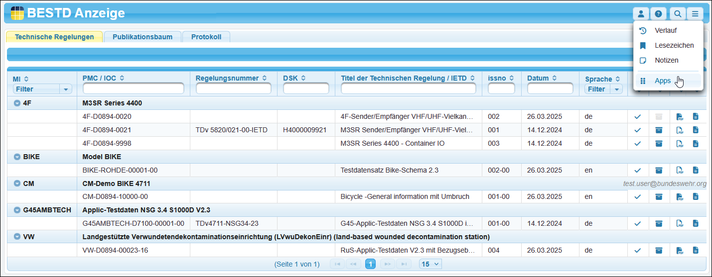 Der Menüeintrag »Apps« im Hamburger-Menü des Anwenders