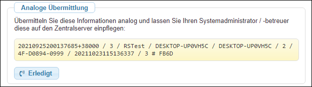 Der Protokolleintrag in codierter Form für eine analoge Übermittlung