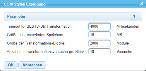 Ehemaliger Dialog zur Erzeugung der CGM-Styles