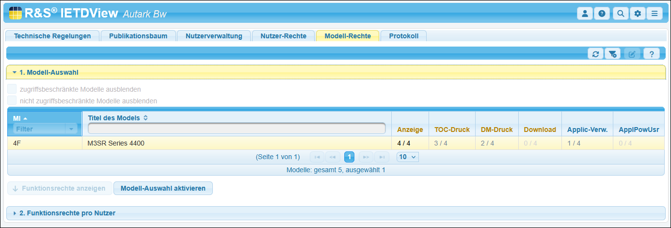 Die Modell-Auswahl zeigt nur ein ausgewähltes Modell derzeit an.