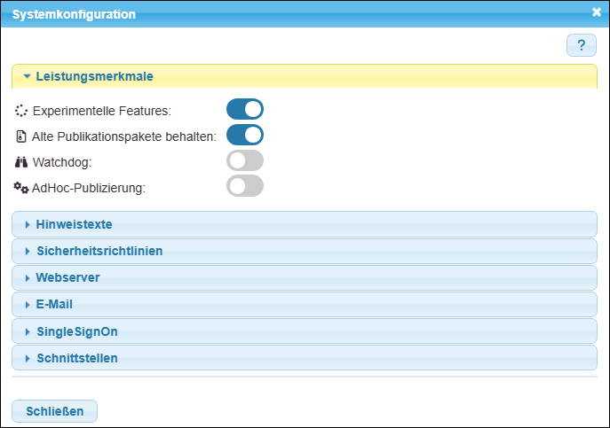 »Experimentelle Features« sind aktiviert.