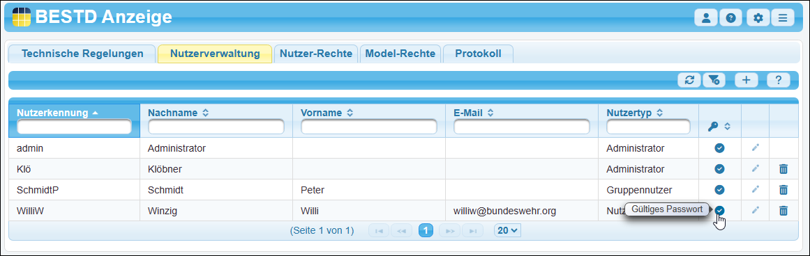 Funktion zum Ändern des Passwortes