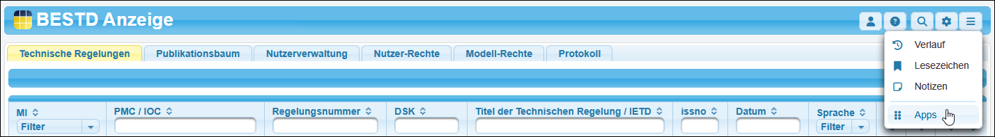 Hinzugekommener Eintrag »Apps«