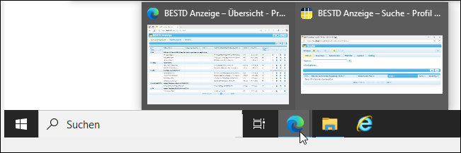 Der Suchdialog als eigenständiges Fenster (Tab) innerhalb der Taskleiste