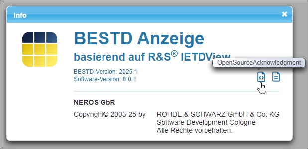 Die Lizenzbestimmungen können über den Info-Dialog aufgerufen werden.
