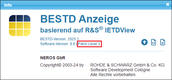 Der Patch Level auf dem Info-Dialog