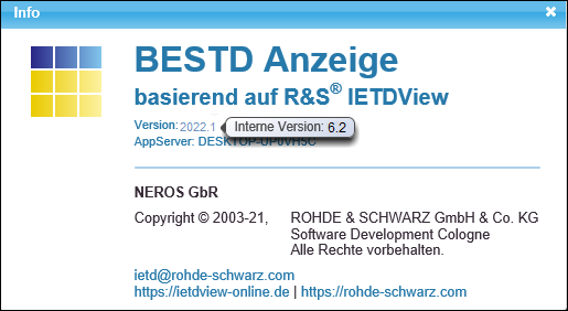 Ehemalige Anzeige der internen Versionsnummer