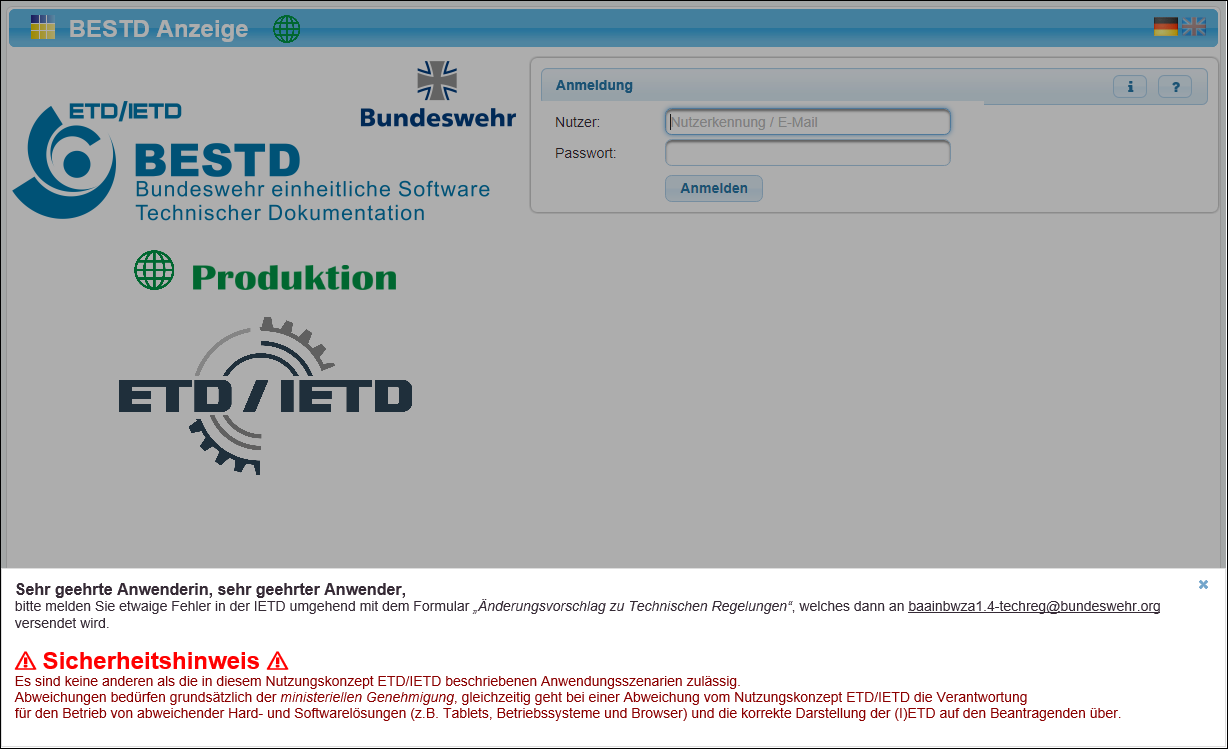 Anmeldung am Zentralsystem