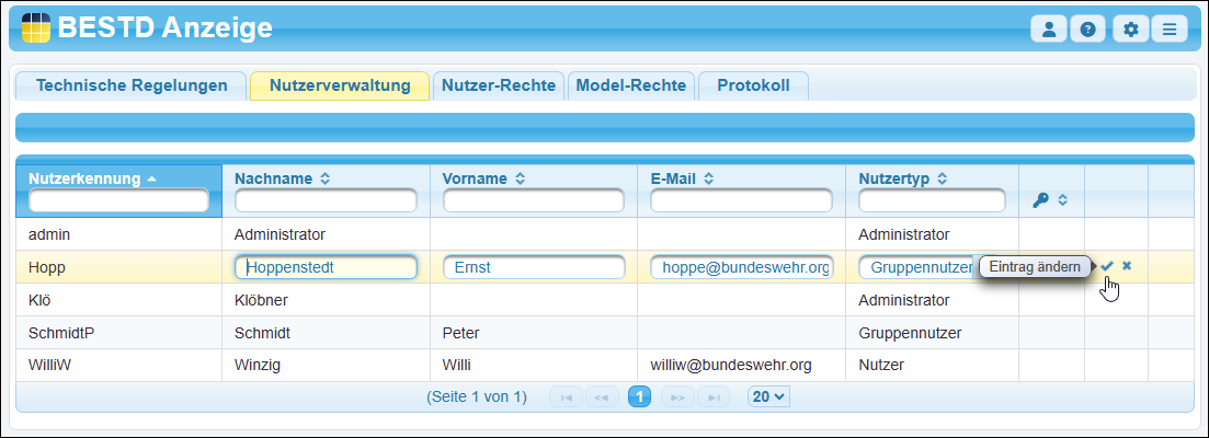 Die Nutzerkennung ist nicht änderbar.
