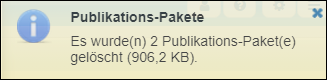 Meldung, dass Publikations-Pakete gelöscht wurden
