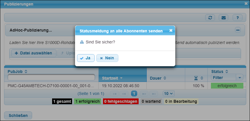 Nachfrage, ob die Statusmeldung versendet werden soll