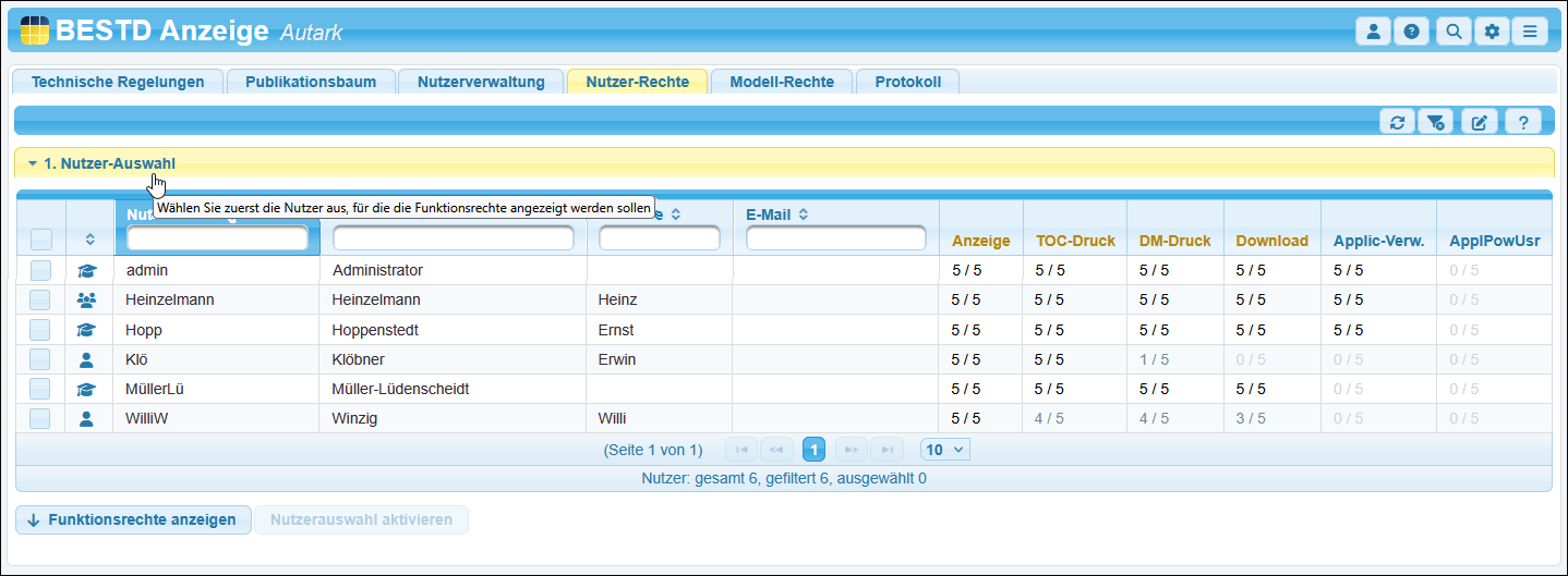 Auswählen der Nutzer