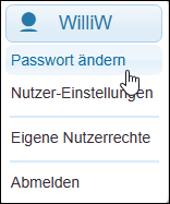 Menüpunkt zum Ändern des Nutzerpasswortes