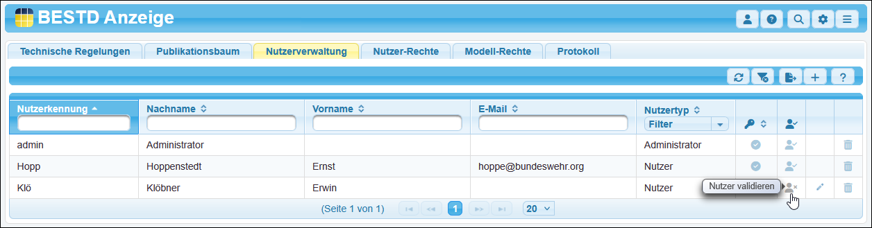 Funktion, um den Nutzer zu validieren Funktion, um den Nutzer zu validieren