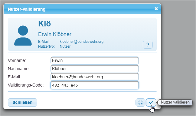 Funktion »Nutzer validieren« Funktion »Nutzer validieren«
