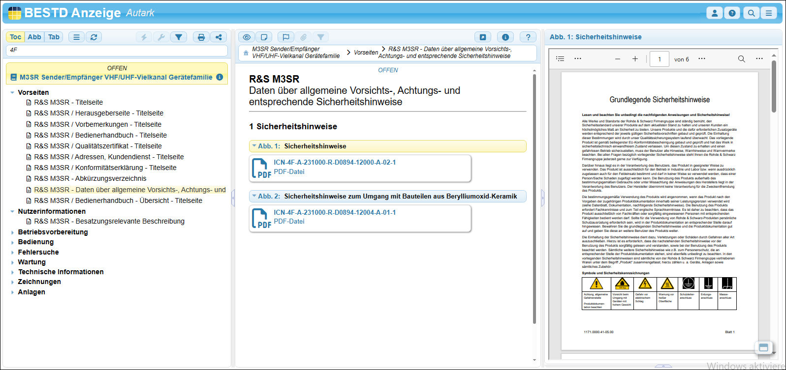 Im Abbildungsbereich ist das geöffnete PDF-Dokument zu sehen. Im Abbildungsbereich ist das geöffnete PDF-Dokument zu sehen.