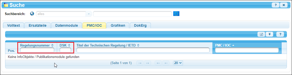 Neue Spalten »Regelungsnummer« und »DSK« bei der Suche