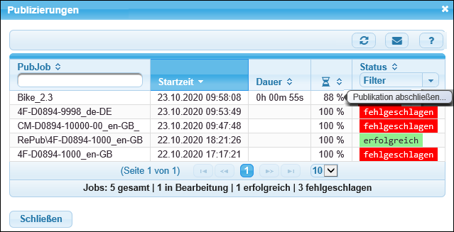 Tooltip zum Bearbeitungsstatus