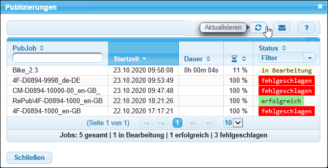 Die Ansicht soll aktualisiert werden.