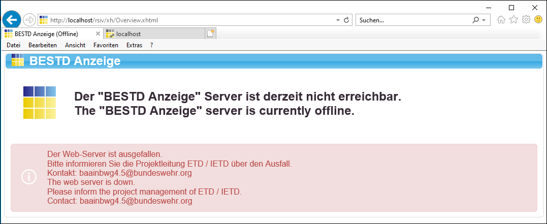 Hinweis (des Watchdogs) auf den ausgefallenen Server