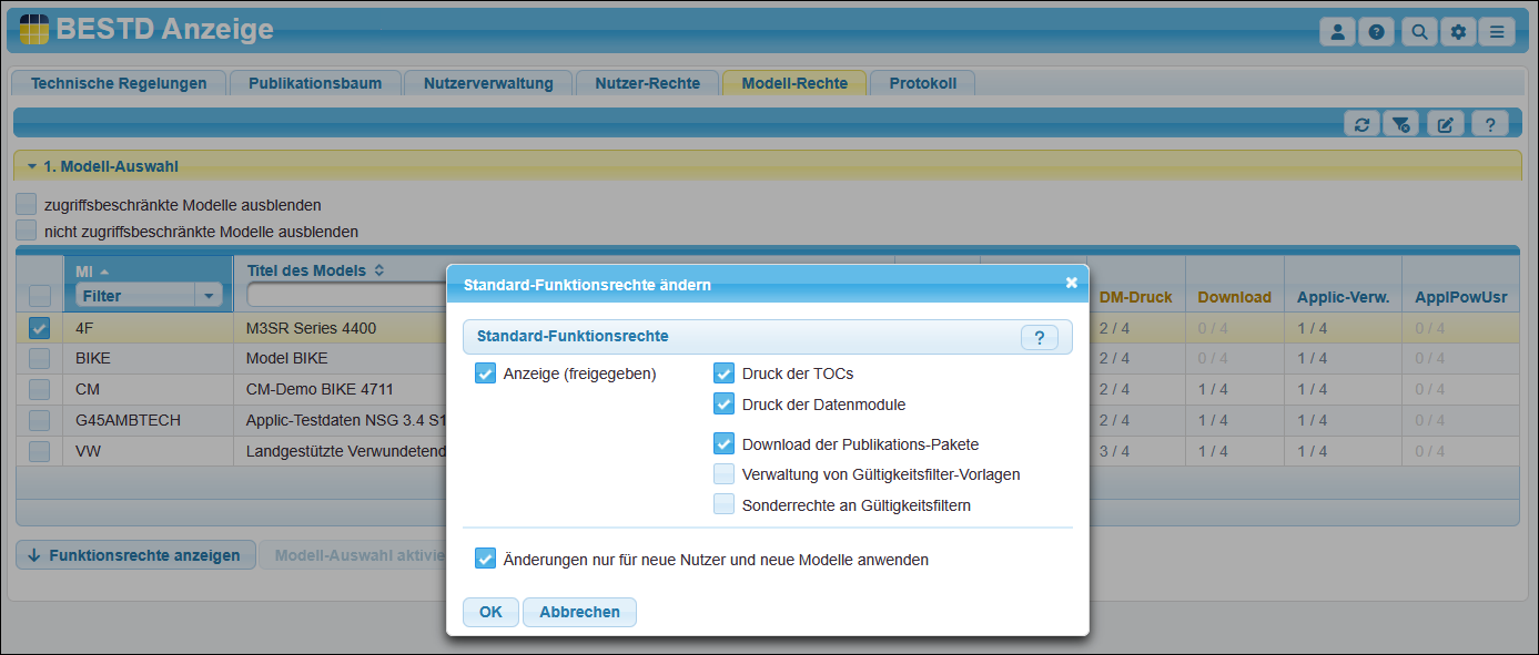 Die Funktion »Standard-Funktionsrechte ändern«  wurde aufgerufen.