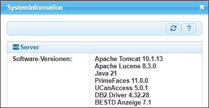 Angaben zu den Software-Versionen innerhalb der Systeminformation