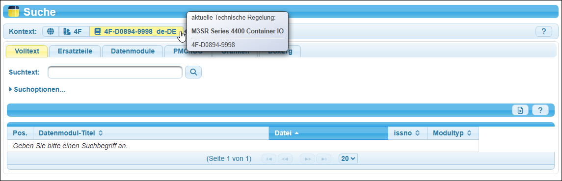 Fenster zur Volltextsuche (im Kontext »aktuelle Technische Regelung«)