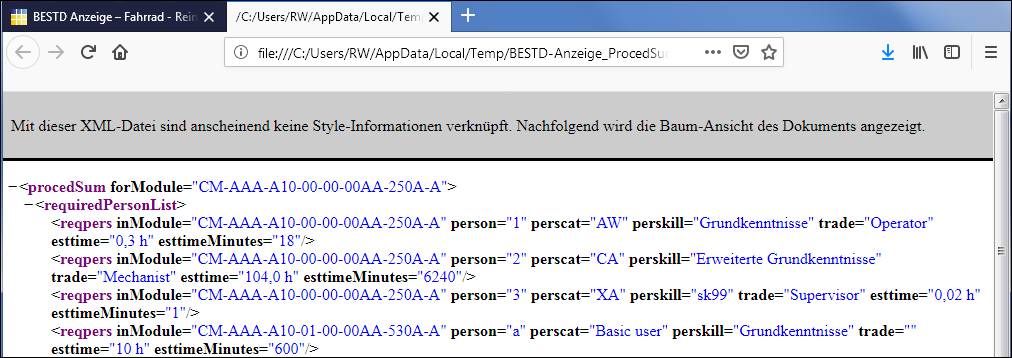 Ausschnitt aus der XML-Datei