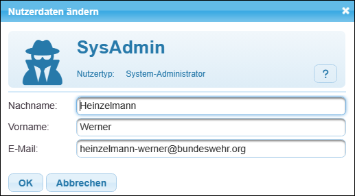 Die E-Mail-Adresse in den Nutzerdaten eines System-Administrators