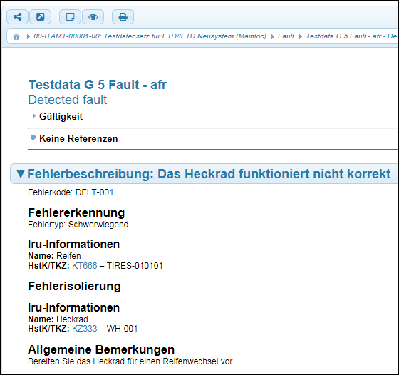 Aufgeklappte Fehlerbeschreibung