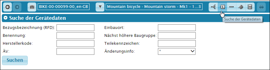 Suchmaske zu den Gerätedaten