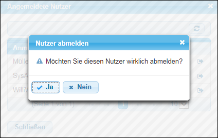 Sicherheitsabfrage vor dem Abmelden eines Nutzers