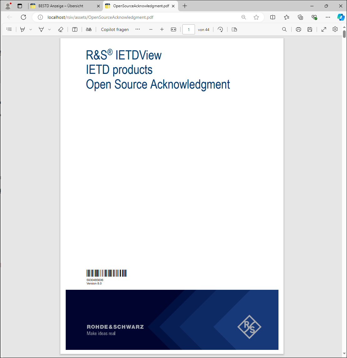 Titelseite des Dokuments zu den Lizenzbestimmungen