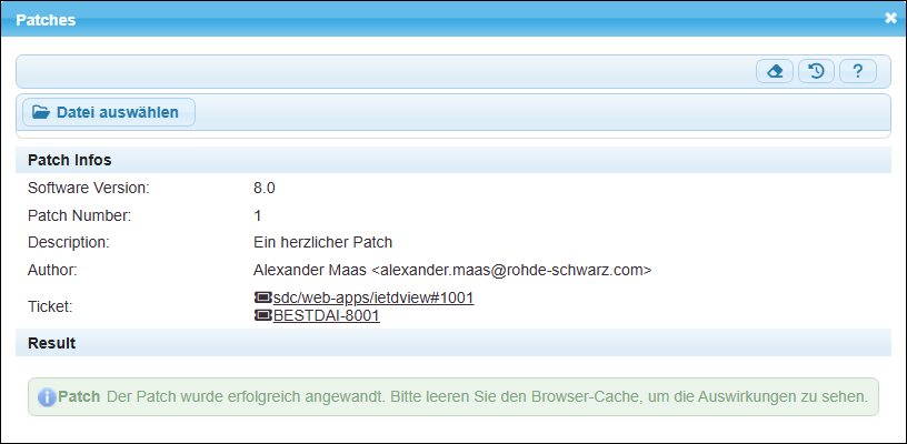 Hinweis auf den erfolgreich ausgeführten Patch