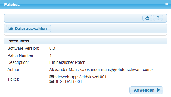 Angaben zum ausgeführten Patch