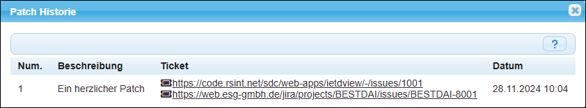 Der Patch als Eintrag in der Patch Historie