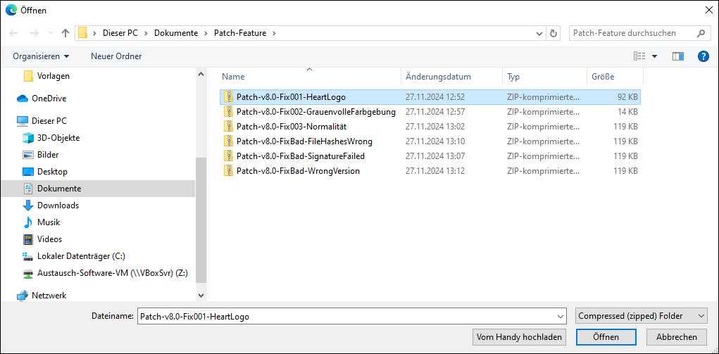 Auswählen einer Patch-zip-Datei