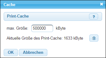 Dialog zum Print-Cache