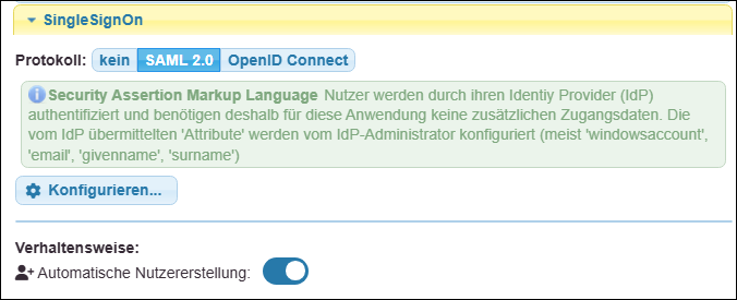 Es wird das Protokoll SAML 2.0 eingesetzt.