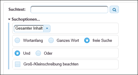 Die Suchoptionen sind jetzt eingeblendet.